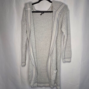 Poof Gray & White Striped Hooded Cardigan Sweater Medium